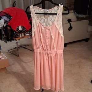 Elegant Lace-Accent Pink Mini Dress